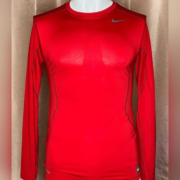 Nike Pro Combat Men's Fitted Long Sleeve Workout Shirt - Size: Small - Red - Picture 1 of 11